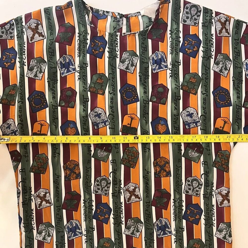 Vintage 1980s Womens Nicola Geometric Abstract Rainbow Short Sleeve Blouse Sz M